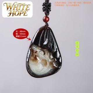 white hope新疆和田玉黑皮山籽手工雕刻鲤鱼挂件和田玉山料连年有余吊